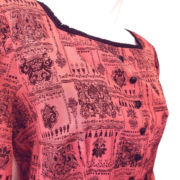 50s Pink Red Dress S Taffeta Romantic Fit and Flare VFG - Picture 8 of 10